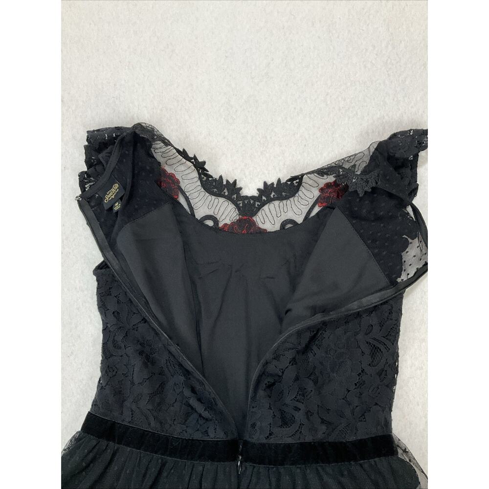 Disney Snow White Black Lace Rose Applique Dress M Goth Fairy Costume Wednesday - Picture 11 of 14
